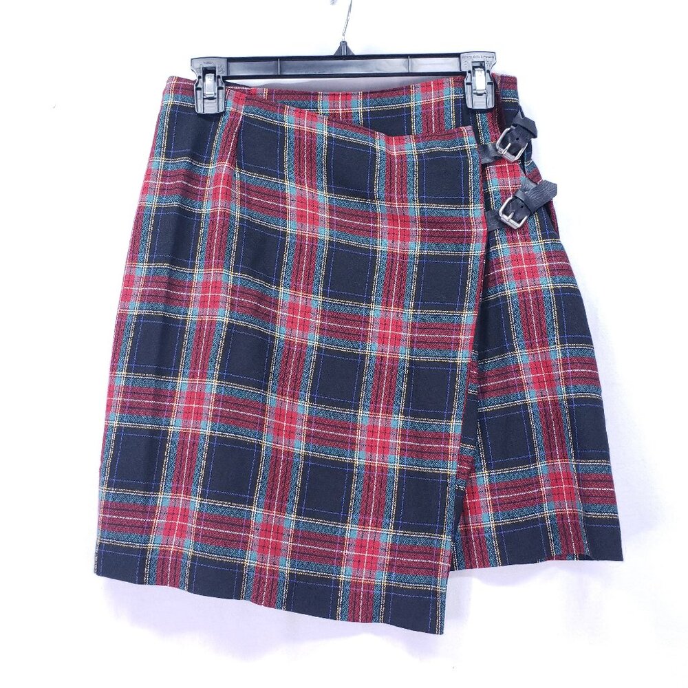 Style Systems Rudolph Duke Multicolor Plaid Wrap-style Mini Skirt Buckles